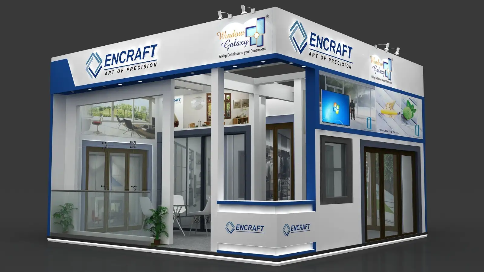 Encraft exhibition stand 3D render, corner view